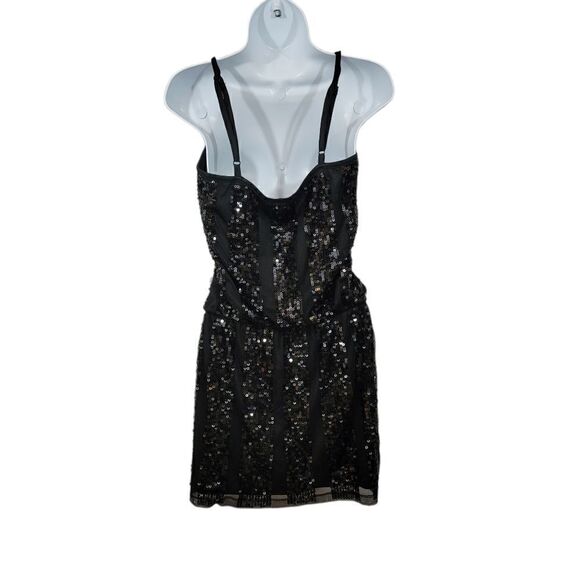 Express Sequined Embellished Striped Surplice Mini Dress in Black Size XS - Picture 9 of 13